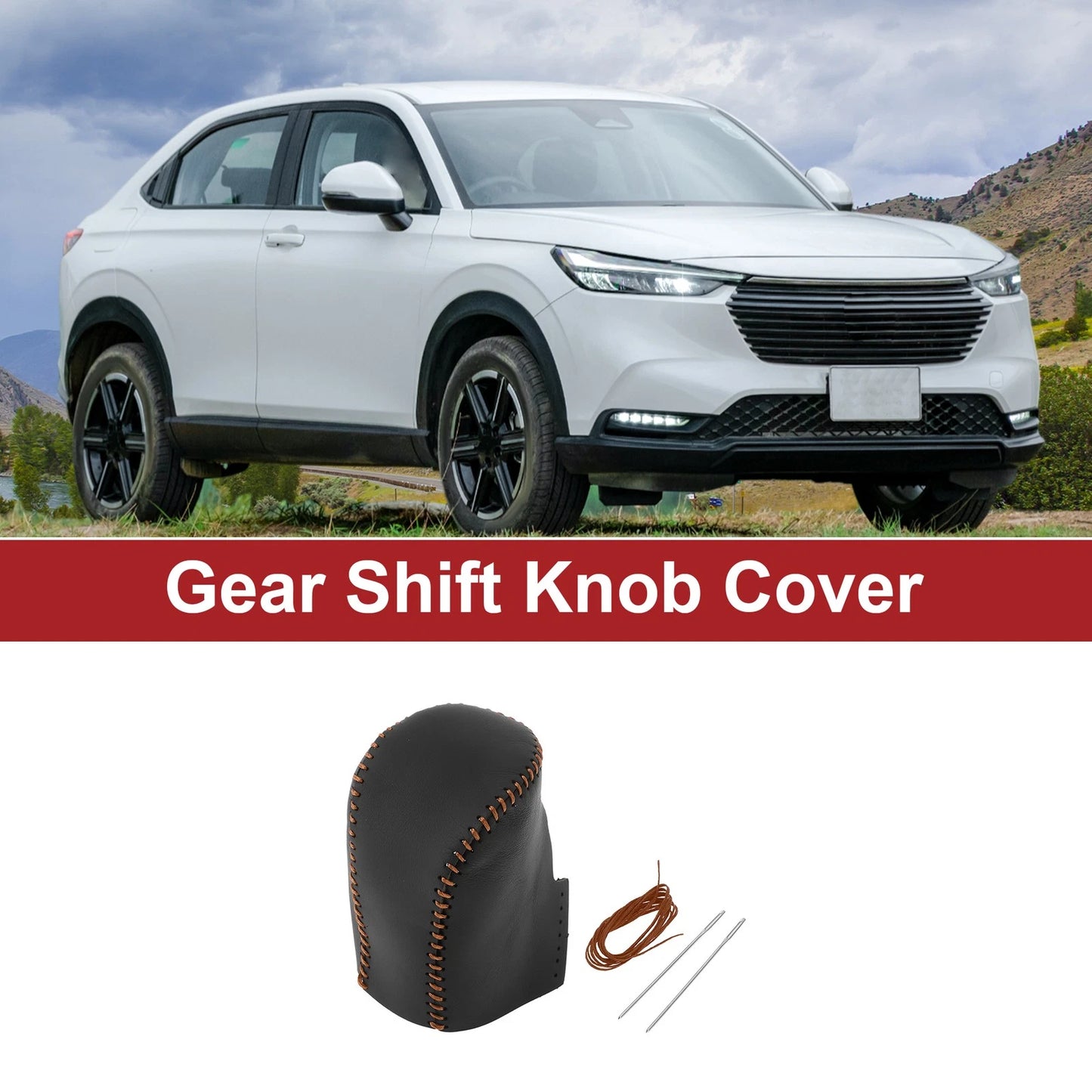 Car Gear Shift Knob Cover for Honda HR-V 2023-2024 Black Brown Faux Leather