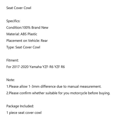 Pillion Seat Cover for Yamaha YZF-R6 (2017-2020)