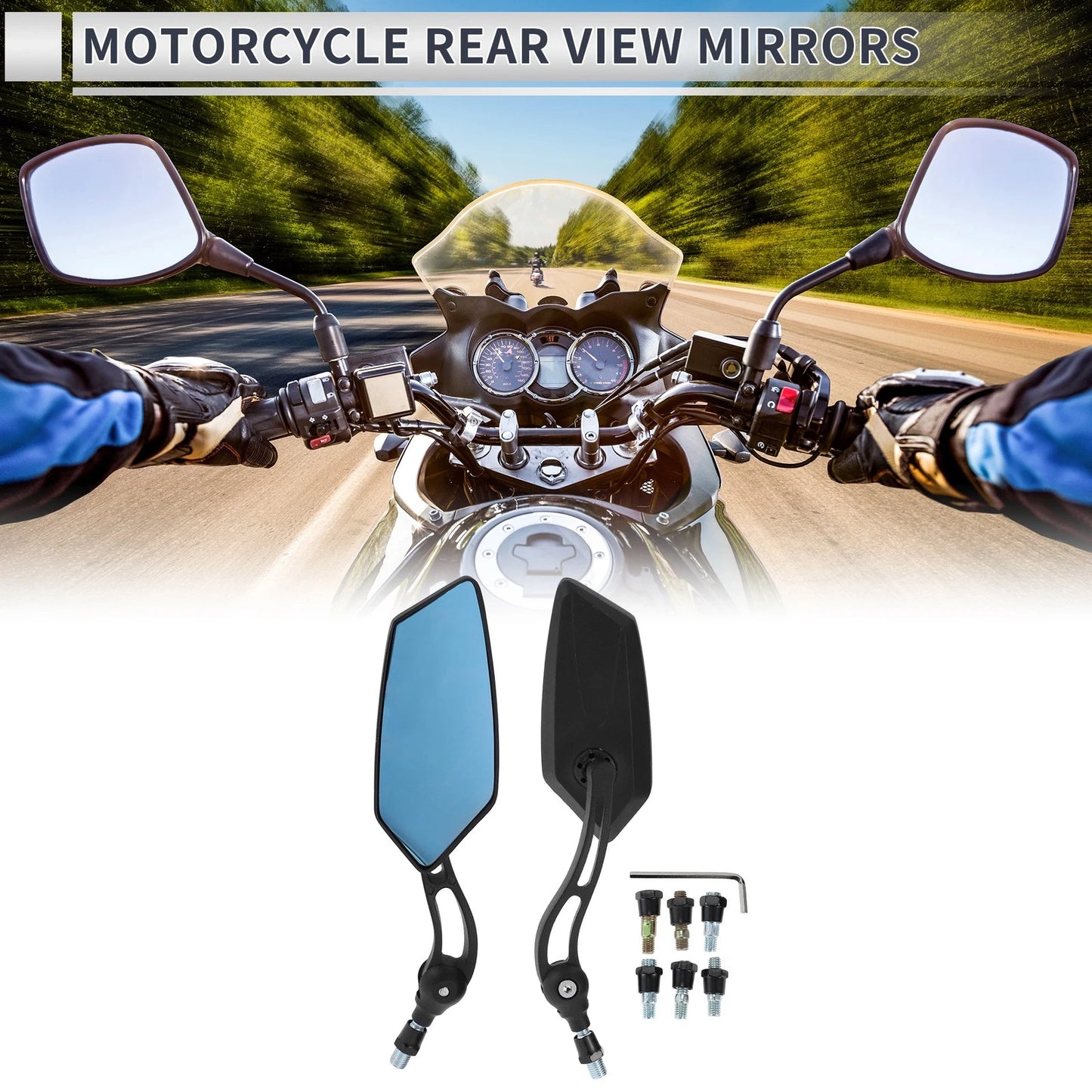M8/M10 Rear View Mirrors Handlebar Mirrors Black Iron Plastic 1 Set for Motorcycle
