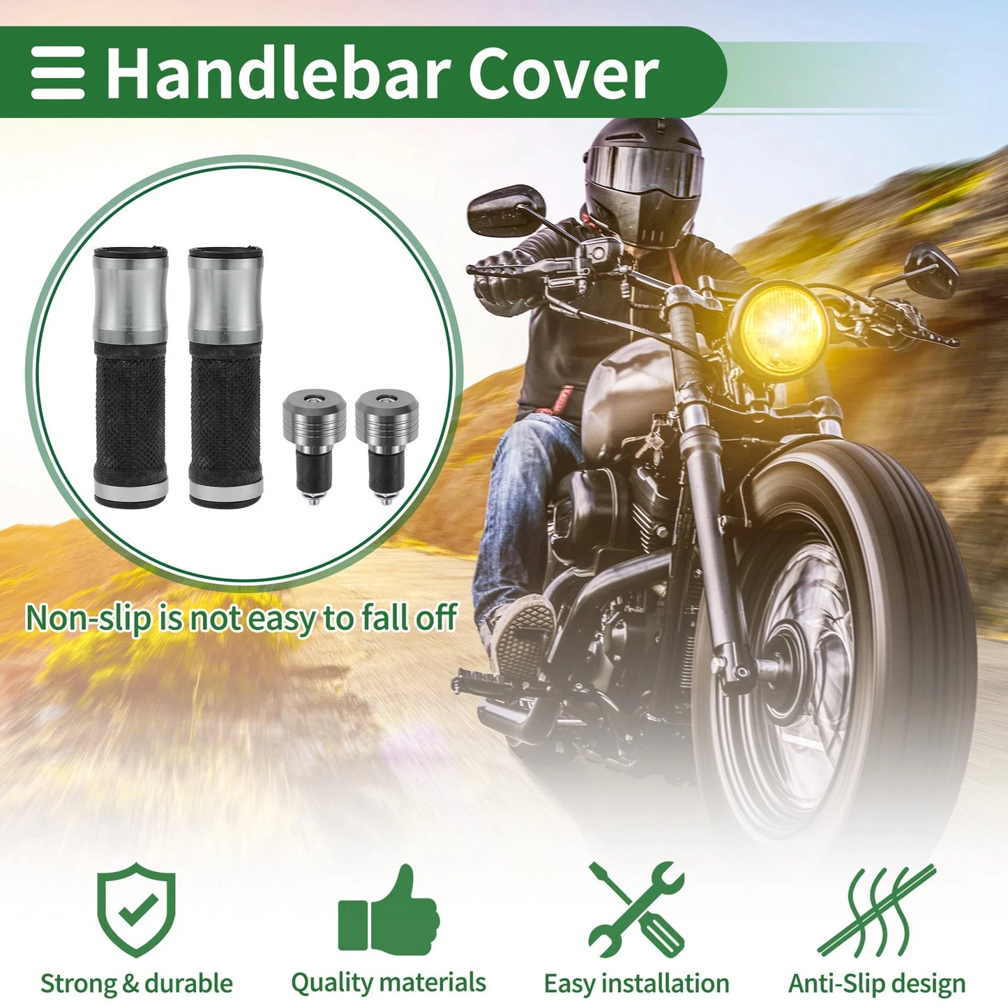 7/8" 22mm Hand Grips Cover Kit Rubber Titanium Tone for Motorcycle
