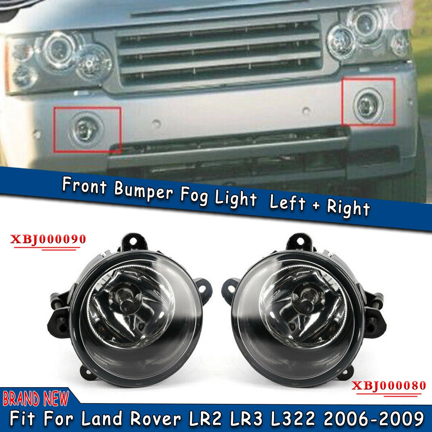 2 x Fog Light Lamps for Land Rover Discovery LR3, Range Rover (06-09)