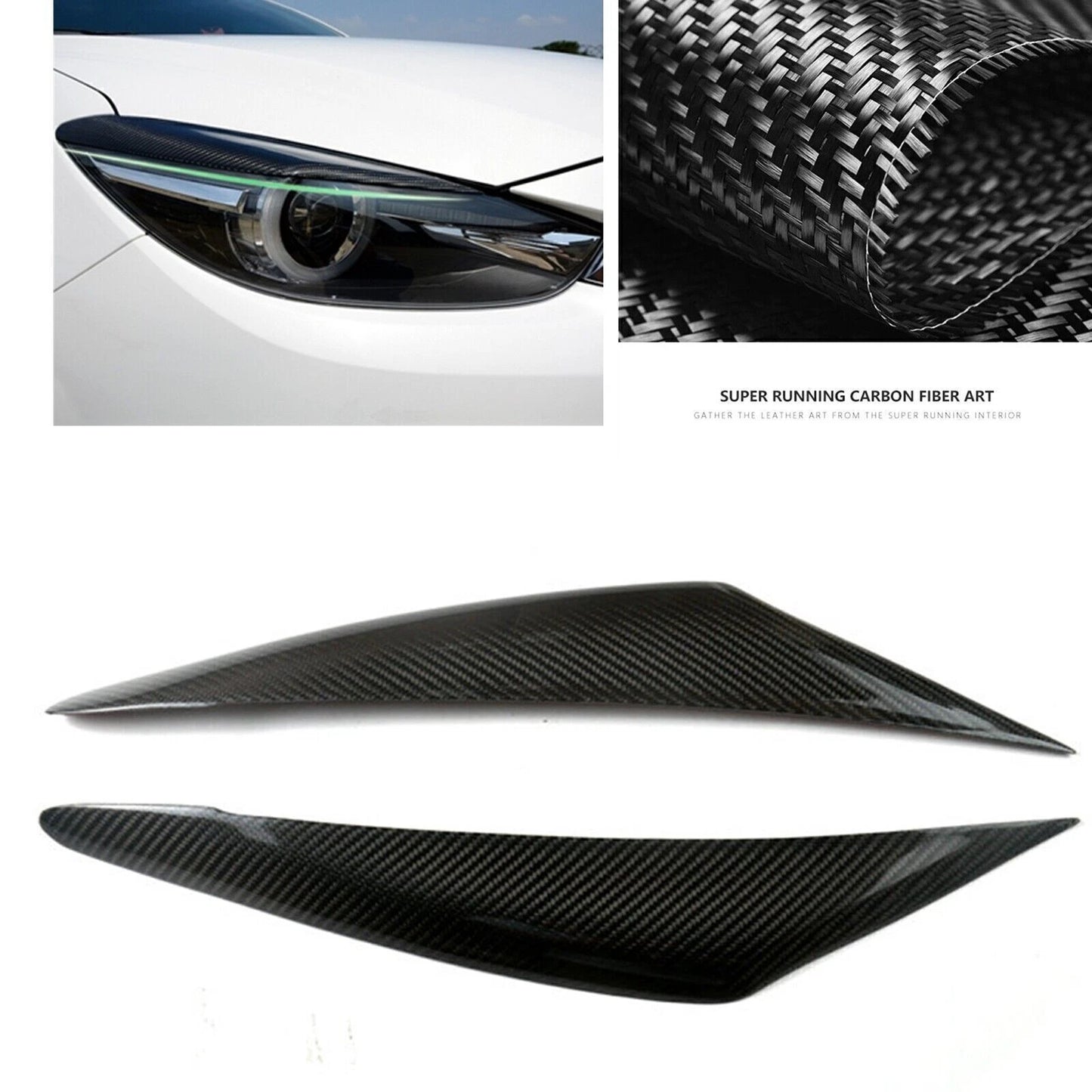 2 x Carbon Fiber Headlight Eyelid Covers for Mazda 3 AXELA (2017-2019)
