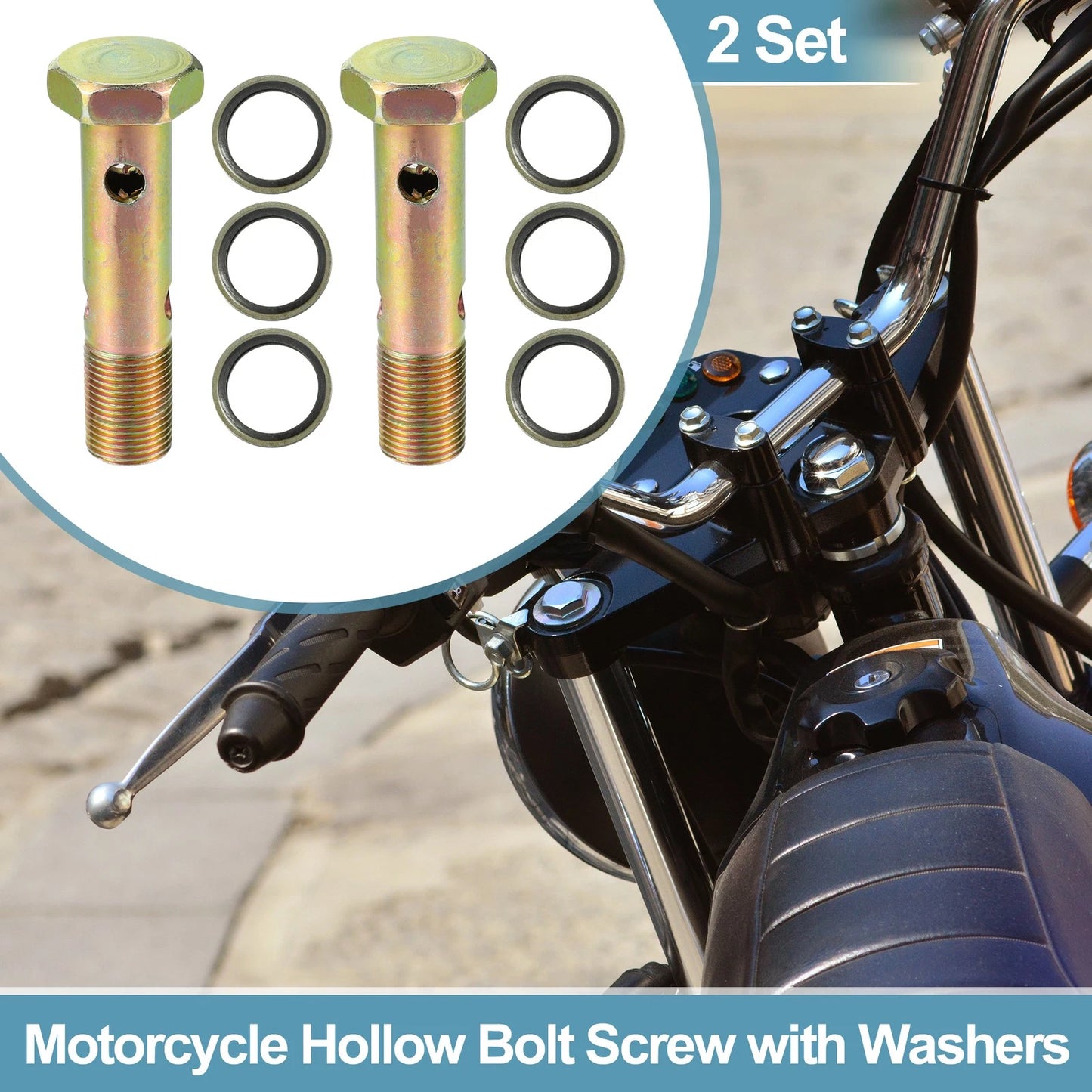 2 x M18x1.5 82mm Length 4 Hole Hollow Bolt Screw with Washer for Motorcycle