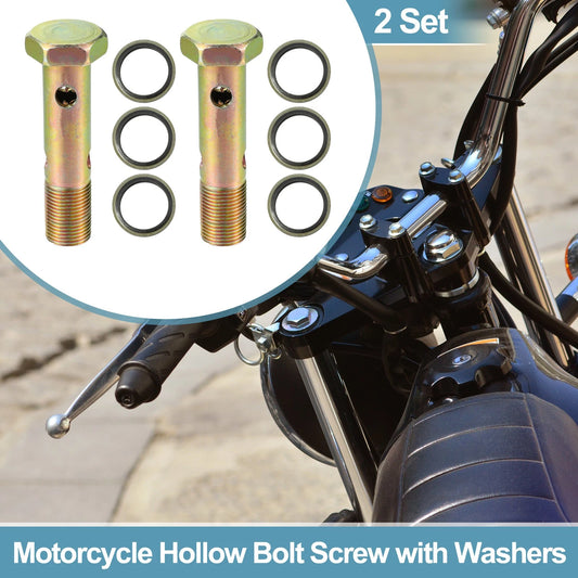 2 x M18x1.5 82mm Length 4 Hole Hollow Bolt Screw with Washer for Motorcycle