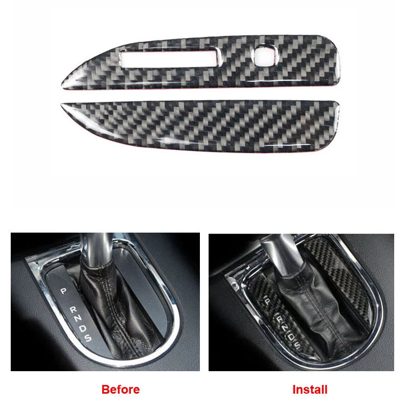 2pcs Carbon Fiber Interior Gear Shift Sticker Trim For Ford Mustang 2014-2018