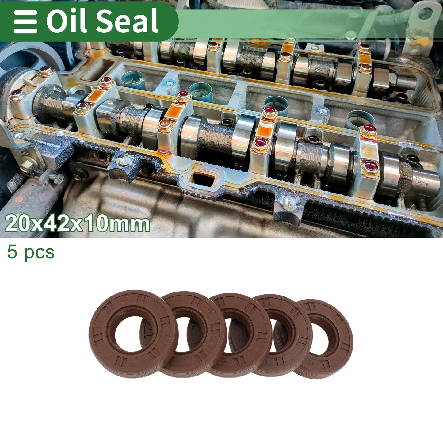 Oil Seal FKM Rubber 20x42x10mm High Pressure Brown 5 pcs