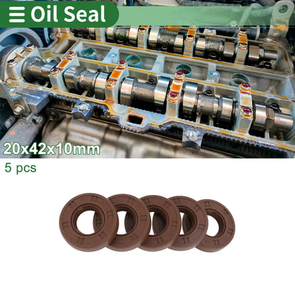 Oil Seal FKM Rubber 20x42x10mm High Pressure Brown 5 pcs