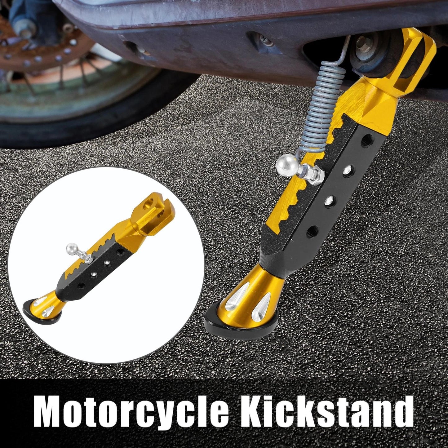 Kickstand Side Support Stand Set Aluminum Alloy Black Gold Tone for Motorcycle