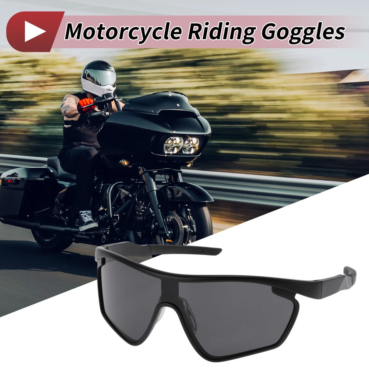 1 Pc Motorcycle Riding Goggles Deep Gray Lens Black Frame for Motorcycle