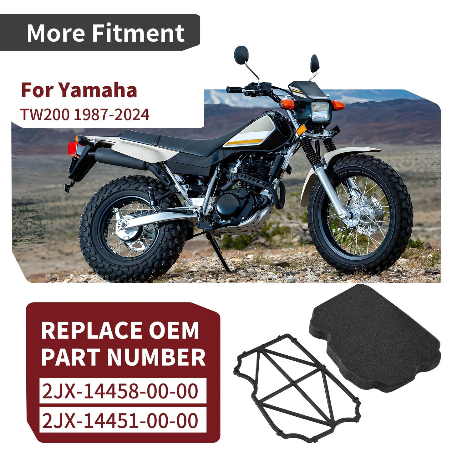 Air Filter Element Foam for Yamaha TW200 Trailway (87-24) + Guide Holder