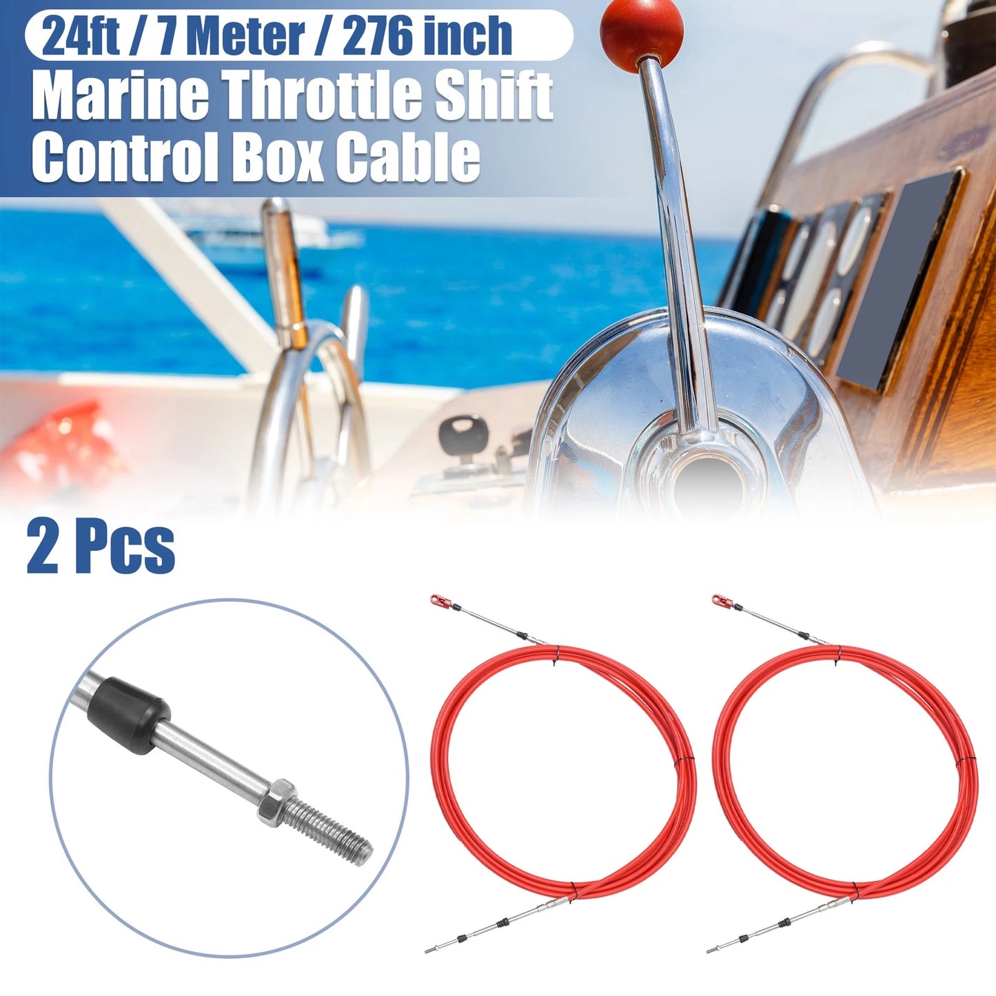 2 x 24ft 276 Inch Marine Throttle Shift Control Box Cable with Clevis Red