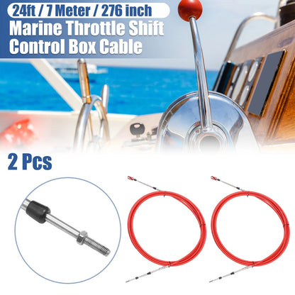 2 x 24ft 276 Inch Marine Throttle Shift Control Box Cable with Clevis Red