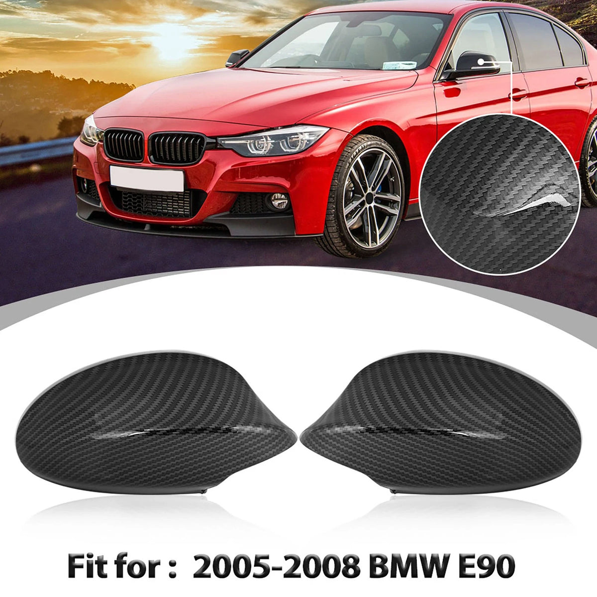Rearview Mirror Covering Cap Carbon Fiber for BMW E90 E91 (2005 - 2008)