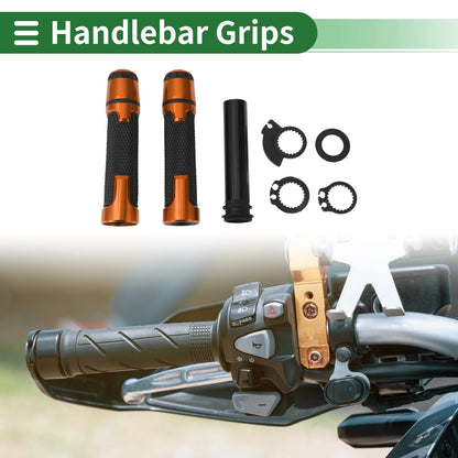 7/8" 22mm Hand Grips Cover Kit for Motorcycle End Grips Black Orange