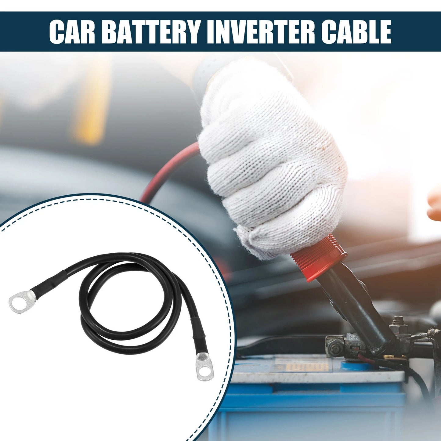Inverter Battery Cable 5/16-3/8 2ft Battery Copper Wire Black for Car