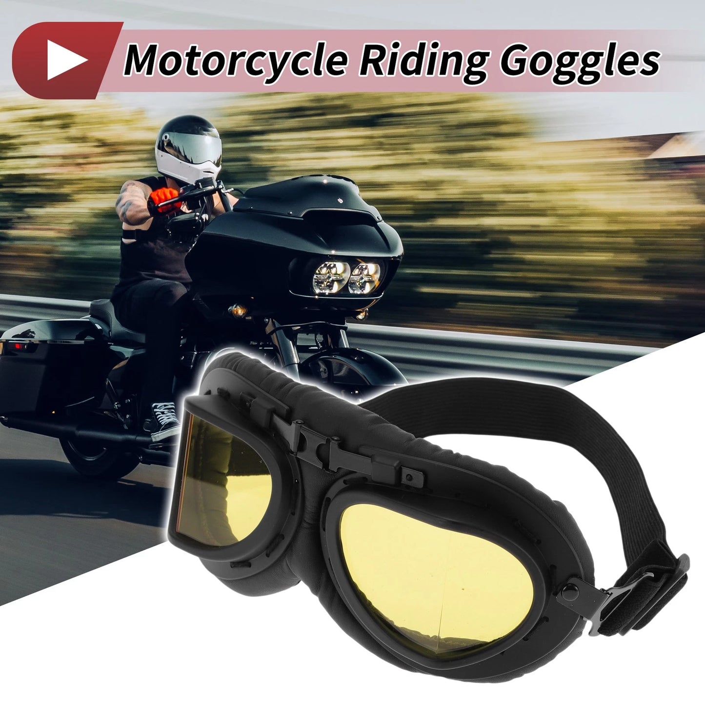 Riding Goggles Yellow Lens Black Frame PC for Motorcycle