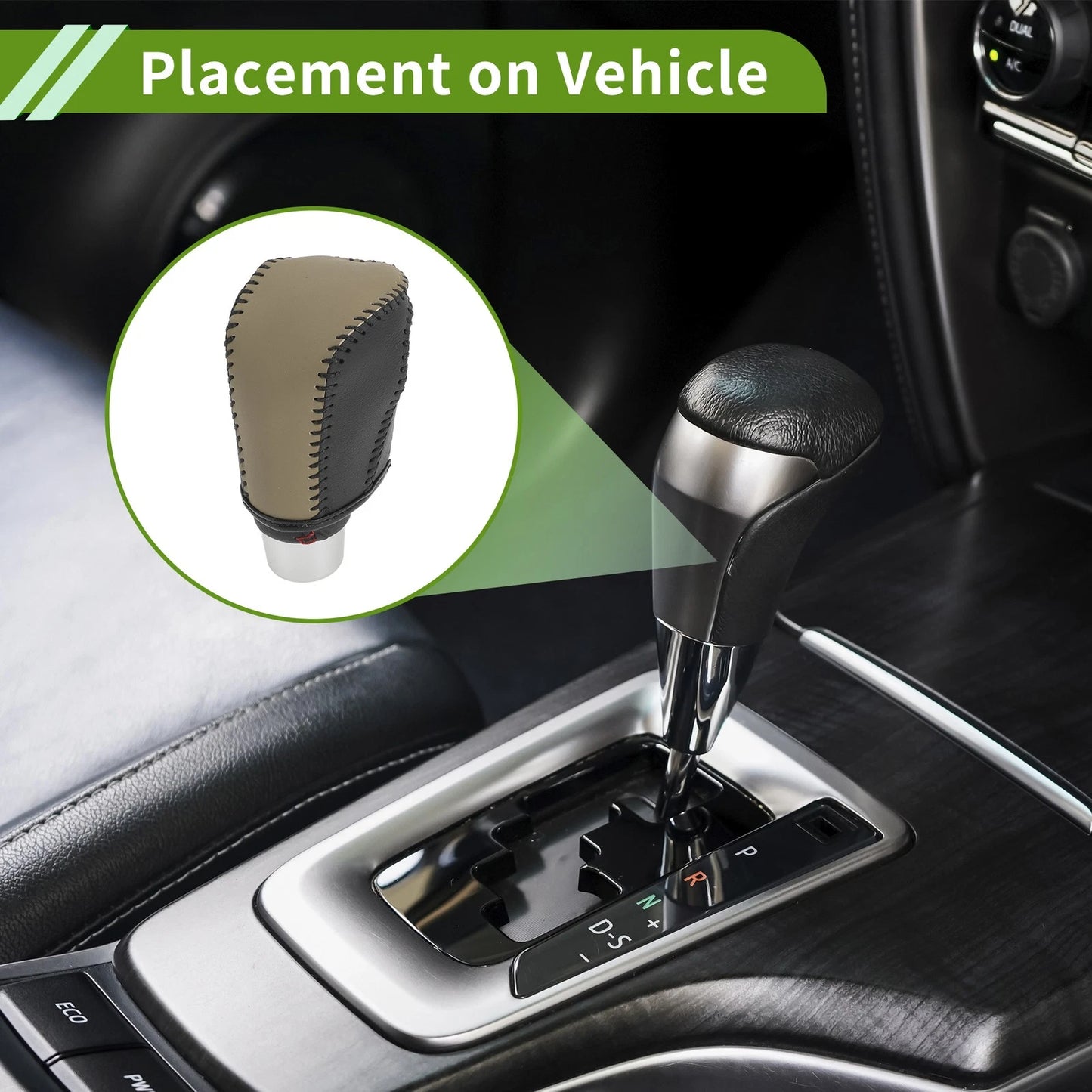 Car Gear Shift Knob Cover 1 Pc for Honda Civic (2016-2021) Beige Black Faux Leather