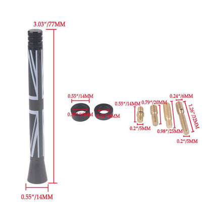 3" Short Antenna for MINI Cooper Union Jack Flag Style BLACK