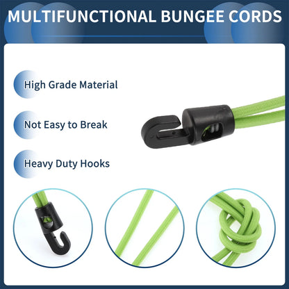 26cm Adjustable Bungee Cords with Metal Buckle - Green - 20 Pcs