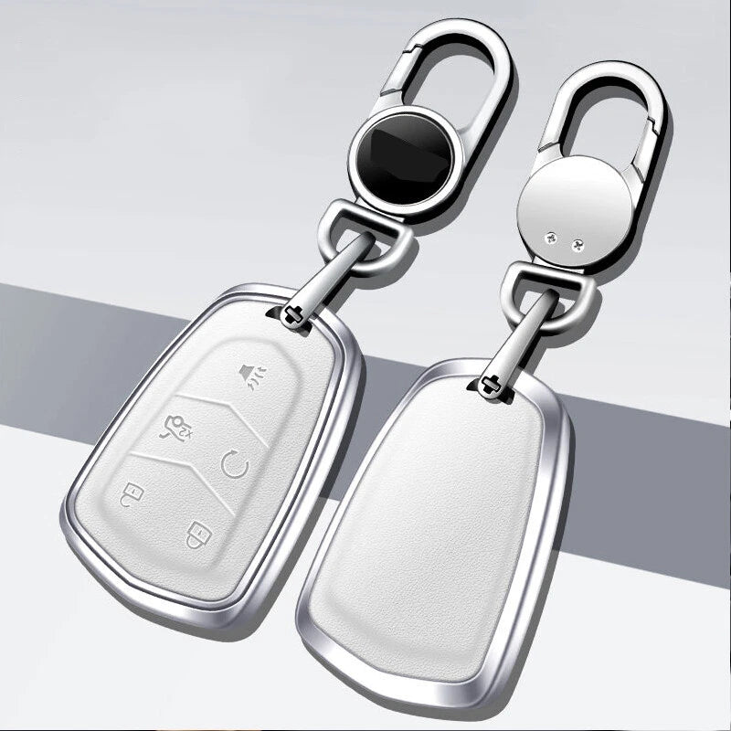Alloy Leather Remote Fob Holder Key Shell Cover Case for Cadillac XTS ATS CTS