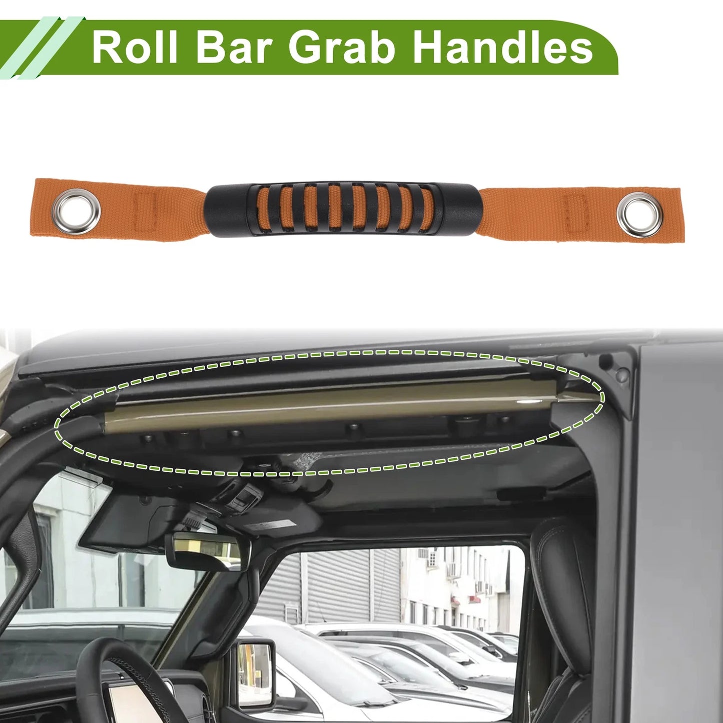 Roll Bar Grab Handles for Jeep Wrangler 2018-2031 - Black & Orange