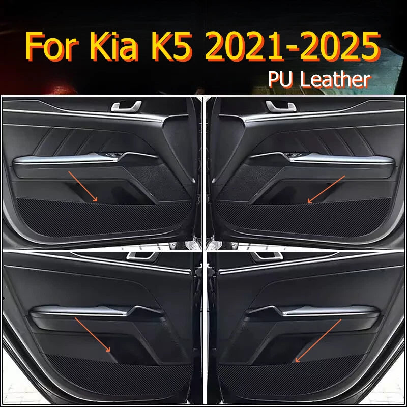 Carbon Leather Inner-Door Anti-Kick Pad Cover Trim for Kia K5 (2021–2025)