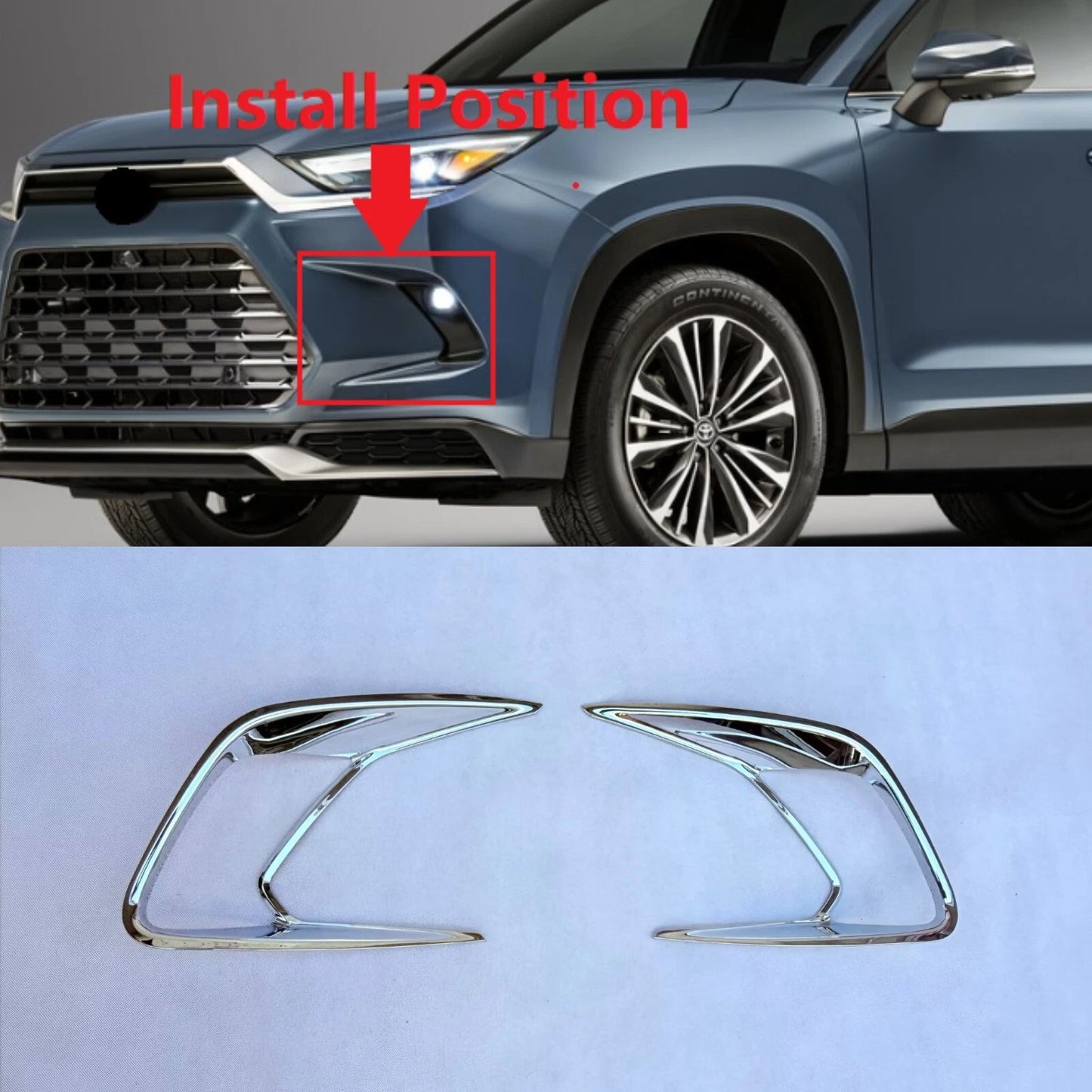 ABS Chrome Front Fog Light Lamp Cover Trim for 2024-2025 Toyota Grand Highlander