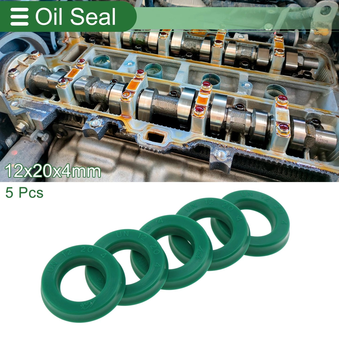 Oil Seal 12x20x4mm TPU Rotary Shaft Seal Green 5 pcs