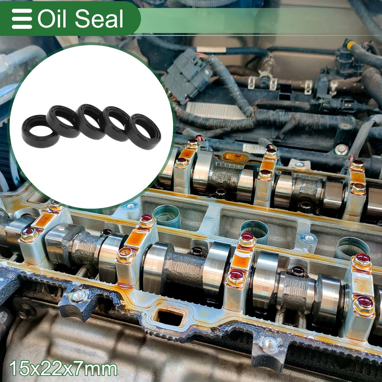 Oil Seal 5 Pcs Seal Ring Rotary Shaft Seal NBR Rubber 15x22x7mm Black