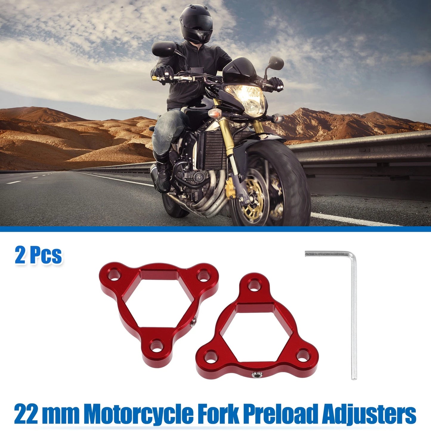 2 x 22mm Fork Preload Adjusters Aluminum Alloy Red for Motorcycle