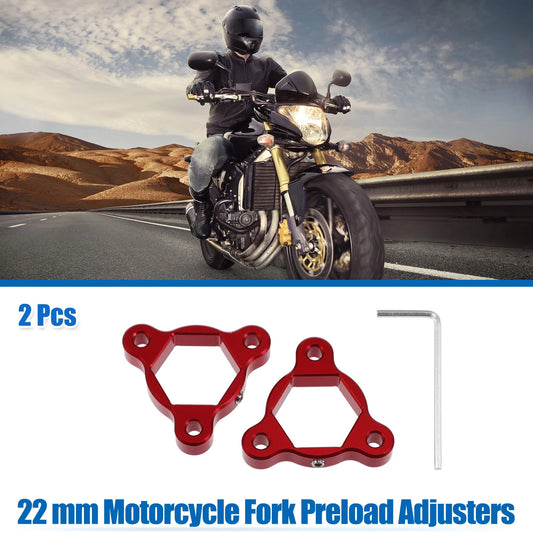 2 x 22mm Fork Preload Adjusters Aluminum Alloy Red for Motorcycle