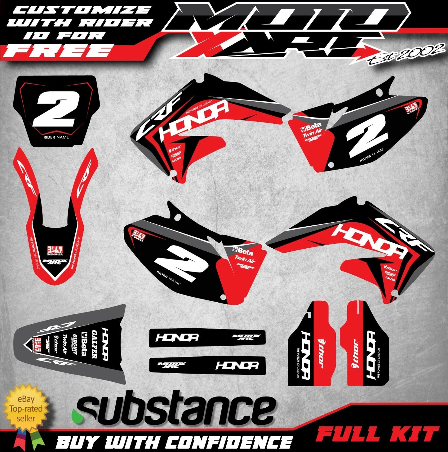 Full Custom Graphic Kit for Honda CRF 450 (2002-2004) - SPARK Style Stickers