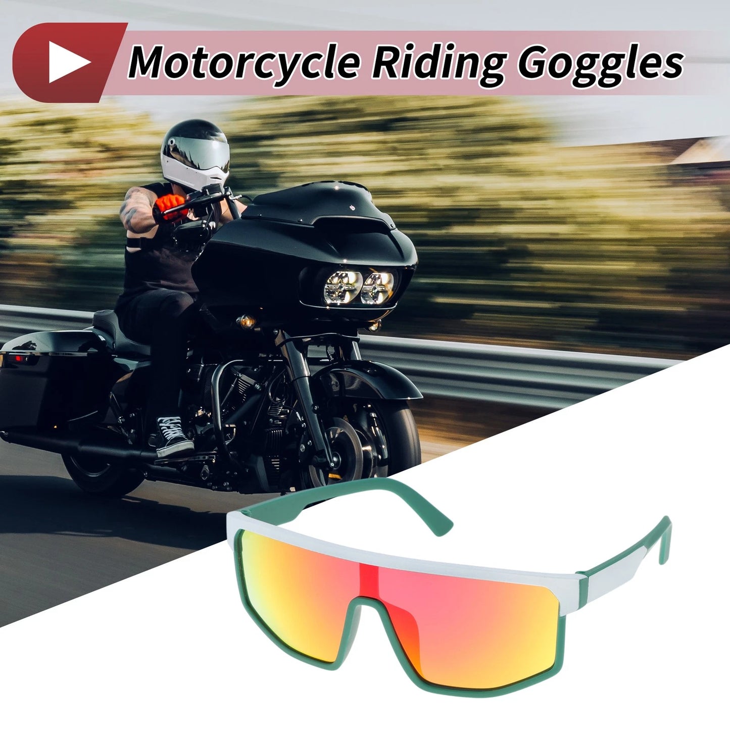1 x Pcs Motorcycle Riding Goggles Red White Green Frame Cycling Sunglasses
