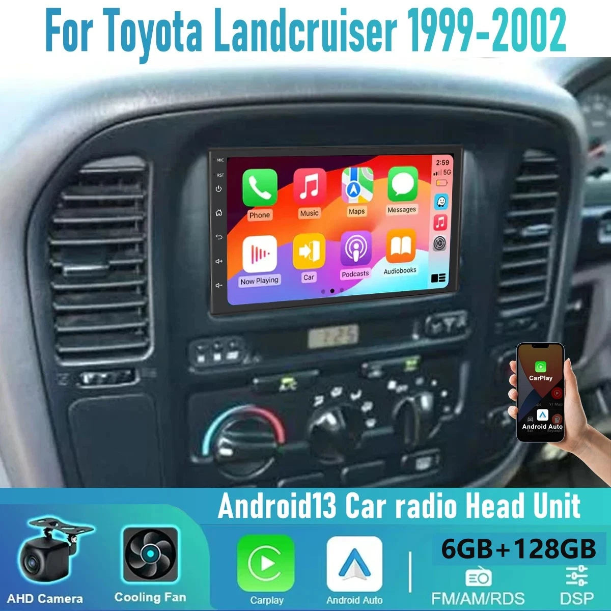 7" Apple Carplay Android Auto Car Radio for Toyota Land Cruiser (1999-2002)