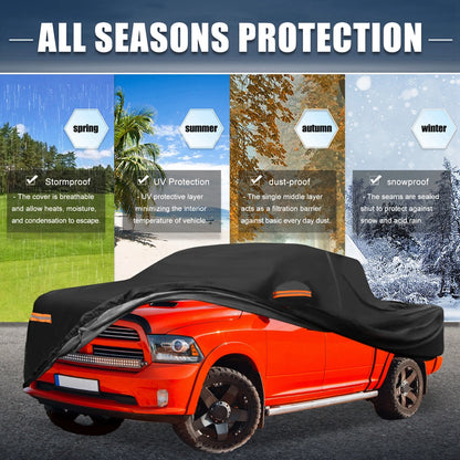 Waterproof 210D-PU Oxford Car Cover for Dodge Ram Crew Cab with Zipper Black