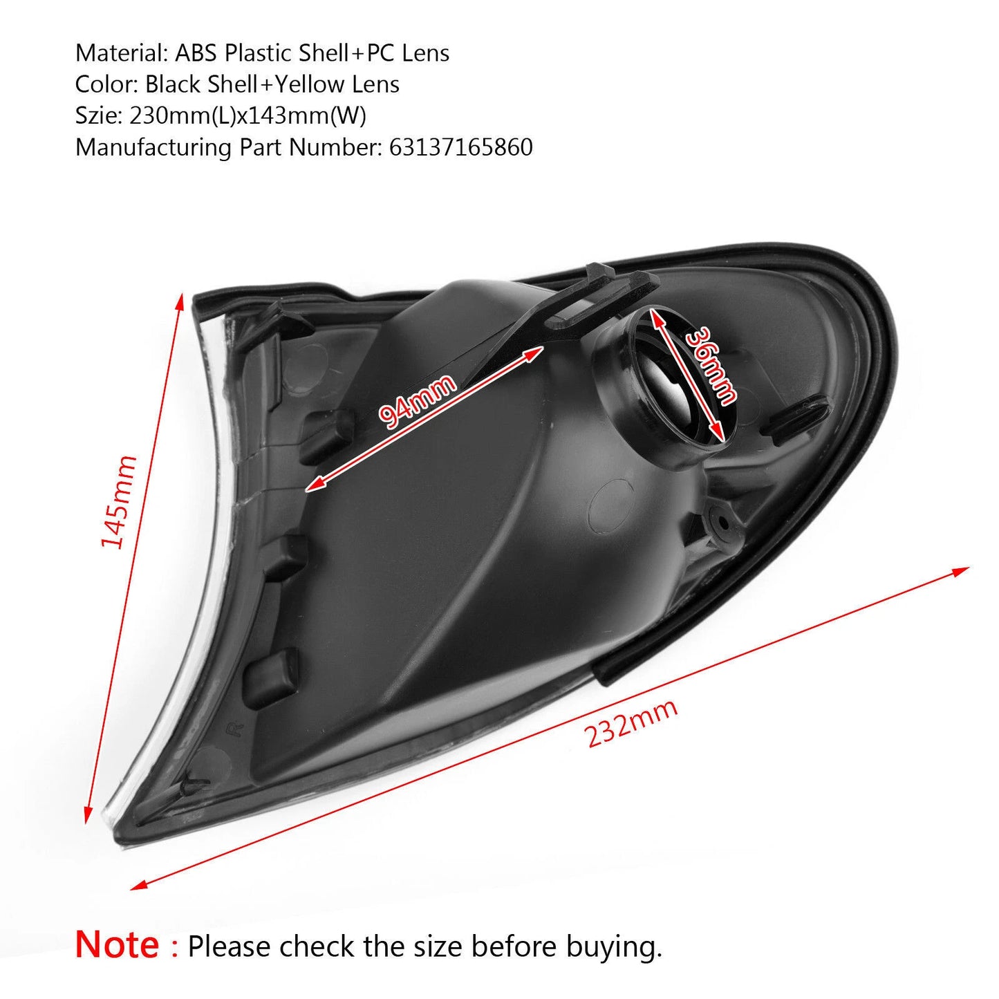 Right Corner Amber Parking Light for BMW 3 Series E46 325i (2002-2005)