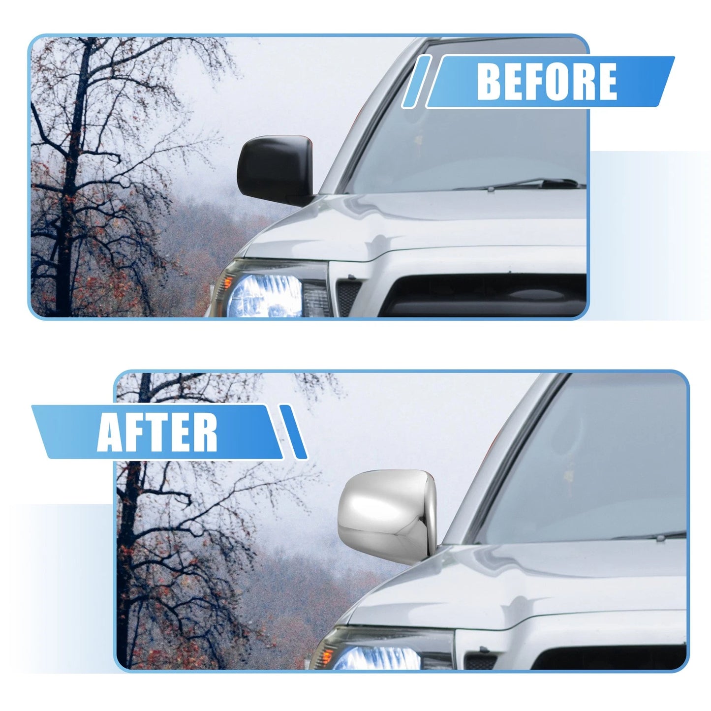 Chrome Plated Mirror Cover Top Upper Half Pair for Chevrolet