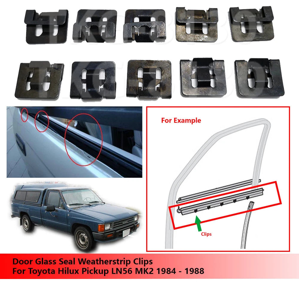 10 x Door Glass Seal Clips for Toyota Hilux LN56 MK2 (1984-1988)