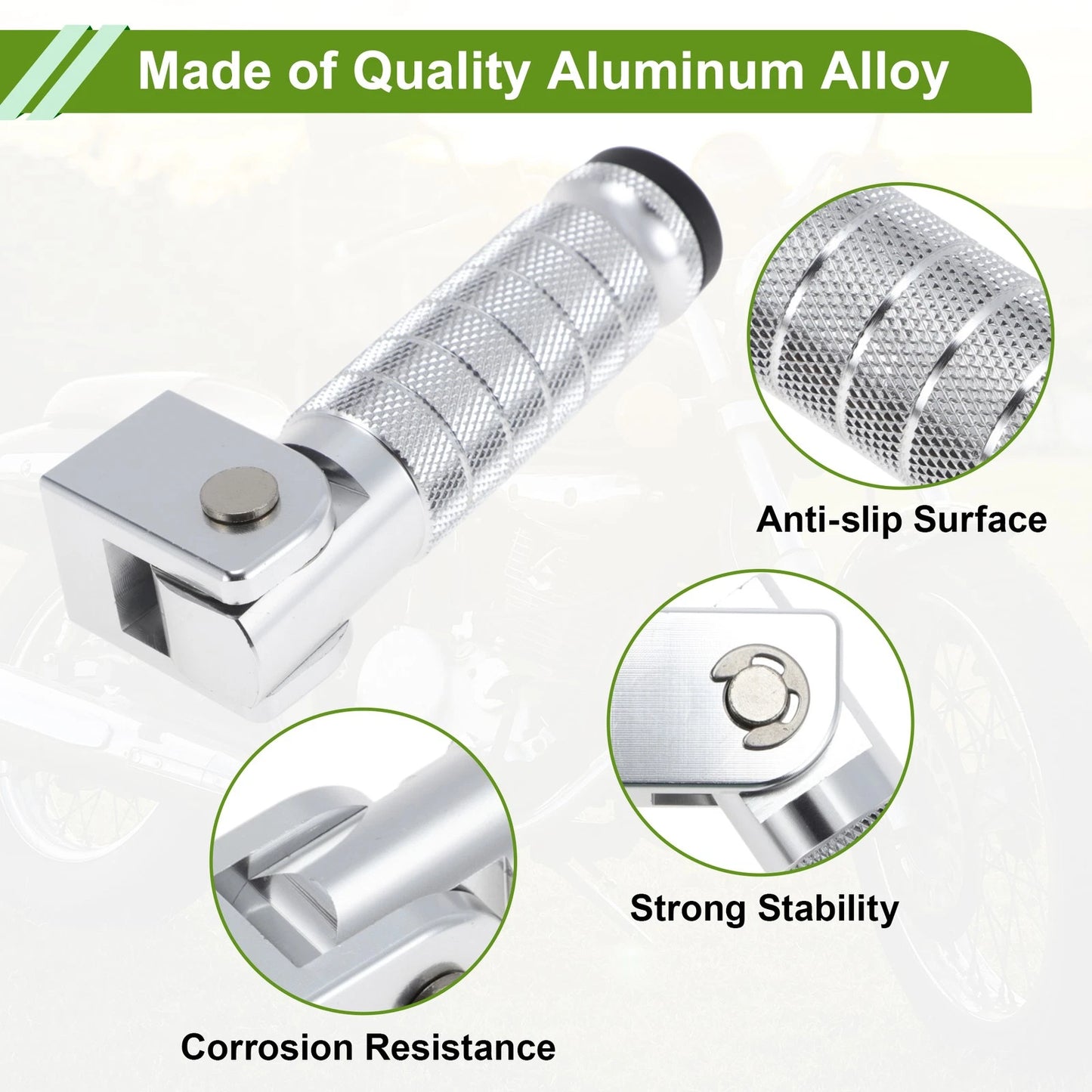 2 x FootPegs 4.8in Rear Footrest Aluminum Silver Tone for Motorcycle