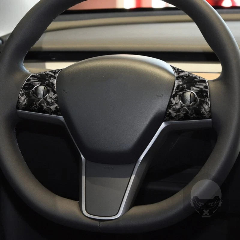 Forged Carbon Fiber Steering Wheel Button Cover Trim for Tesla Model 3/Y