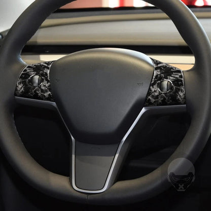 Forged Carbon Fiber Steering Wheel Button Cover Trim for Tesla Model 3/Y