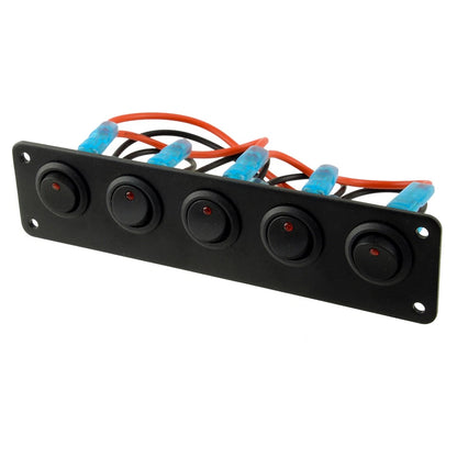 5 Gang Rocker Toggle Switch Panel Red LED for Car Truck RV Boat Dash 12V-24V