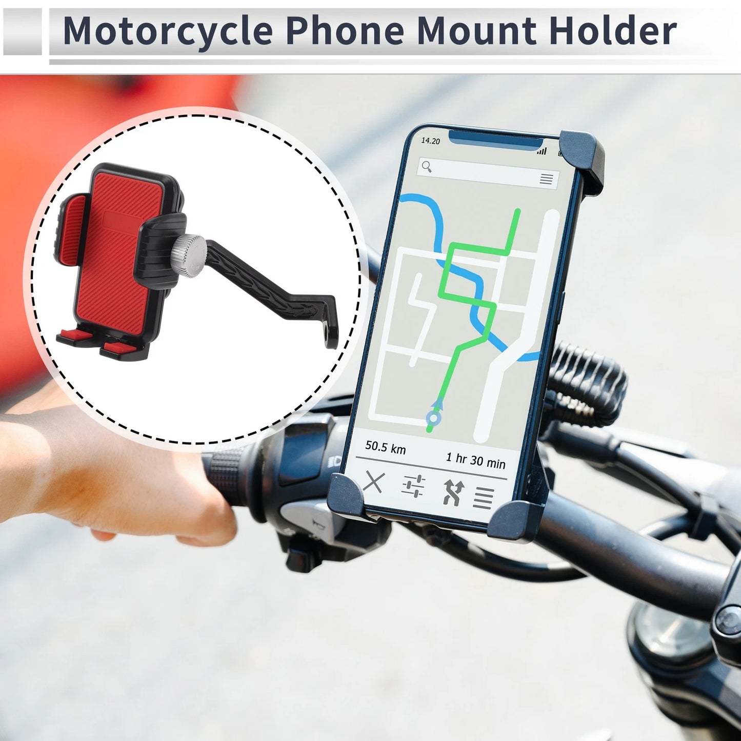 Motorcycle Phone Mount Holder for Rearview Mirror Mount 4.7-7.2 Phones Red