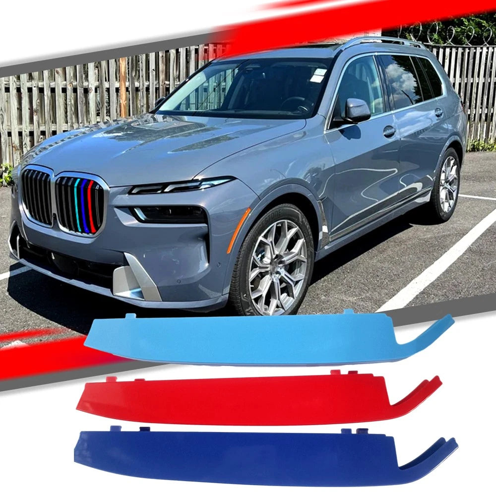 3Pcs Tricolor Front Grille Grill Cover Strip Clip Trim for BMW X7 (2023–2024)