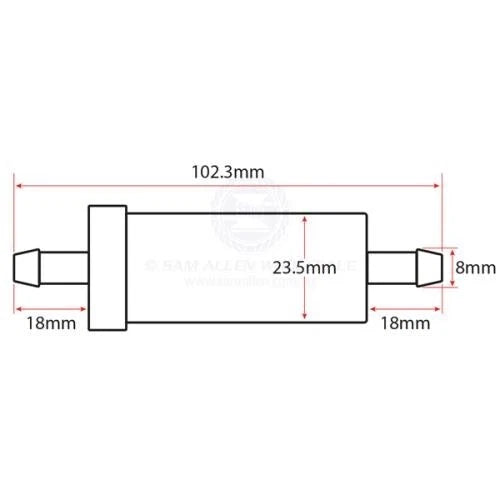 In-Line Fuel Filter for 2-Stroke/4-Stroke Outboard Engines, Hose Size 8mm