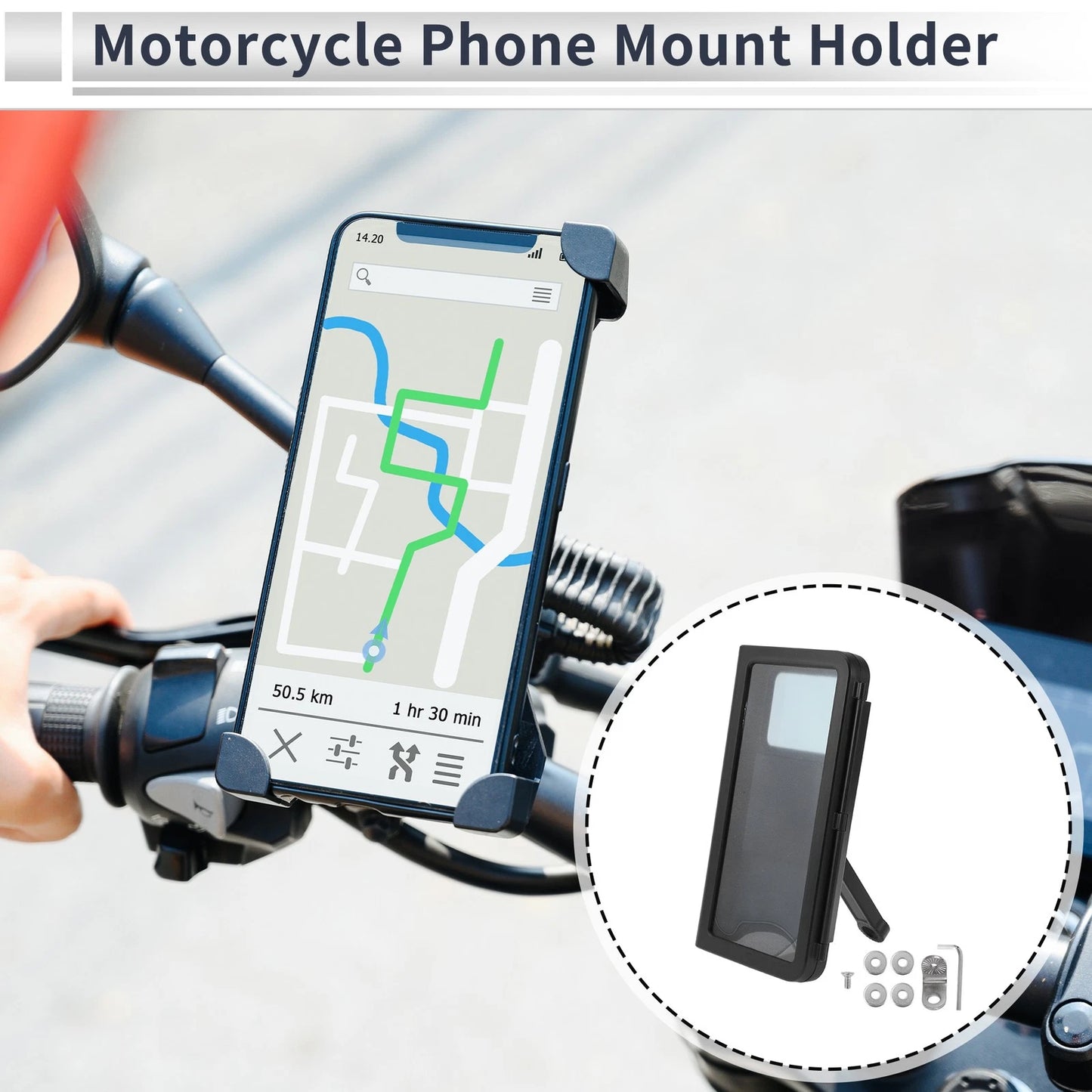 Motorcycle Phone Mount Holder 4.7-7 in for Rearview Mirror Mount ABS PC