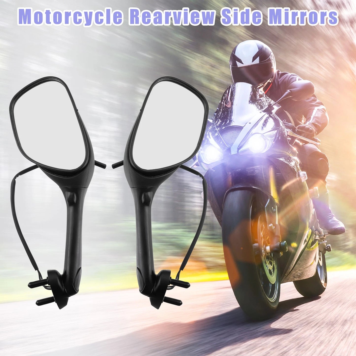Pair Motorcycle Rearview Side Mirrors with LED Turn Signals Lights Black Clear