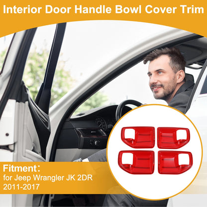 Interior Door Handle Bowl Cover Trim for Jeep Wrangler JK 2011-2017 4 x Red