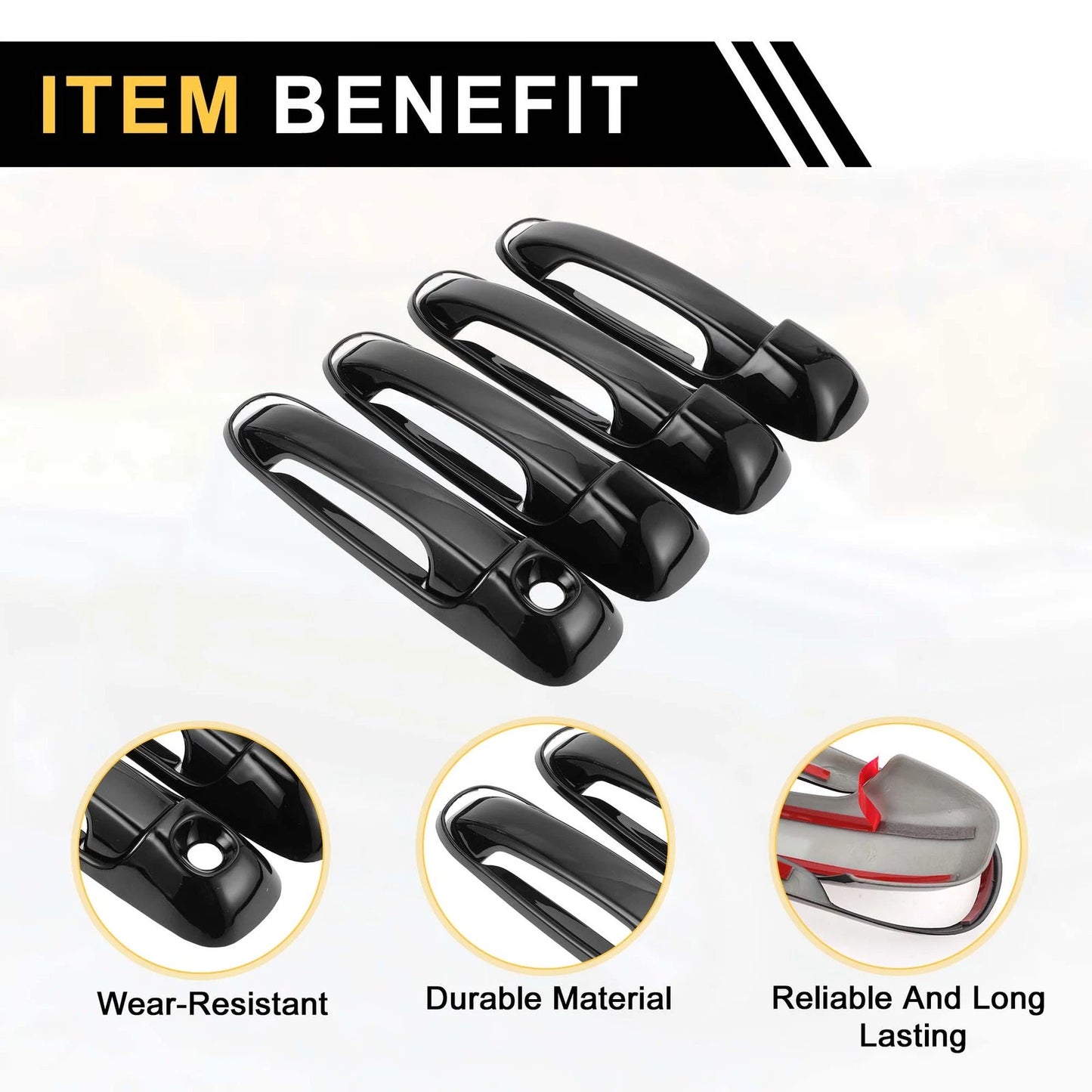 Set Car Door Handle Protector for Dodge Ram 1500 (2002-2008) Glossy Black