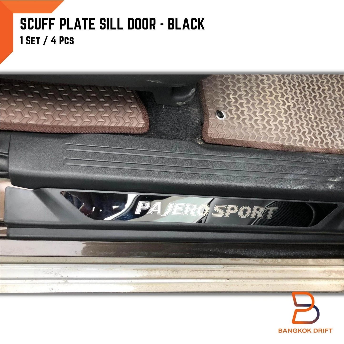 Matte Black Door Sill Scuff Plates for Mitsubishi Pajero Sport (2015-2024)